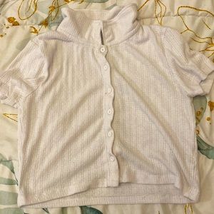 Cropped button up white top